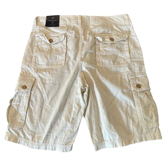 American Eagle Outfitters Casual Long Length 12” Inseam Cargo Short Cream 36 NWT - Picture 2 of 6